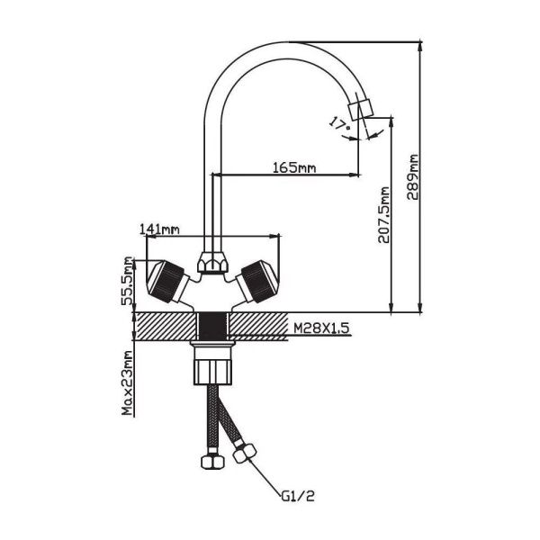 Смеситель для кухни двухручковый хром Potato Эверест B 59-356 A