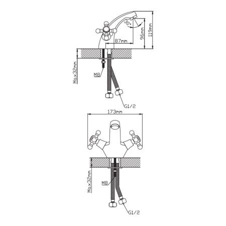 Смеситель для раковины двухручковый  хром  Potato Эверест B10-333