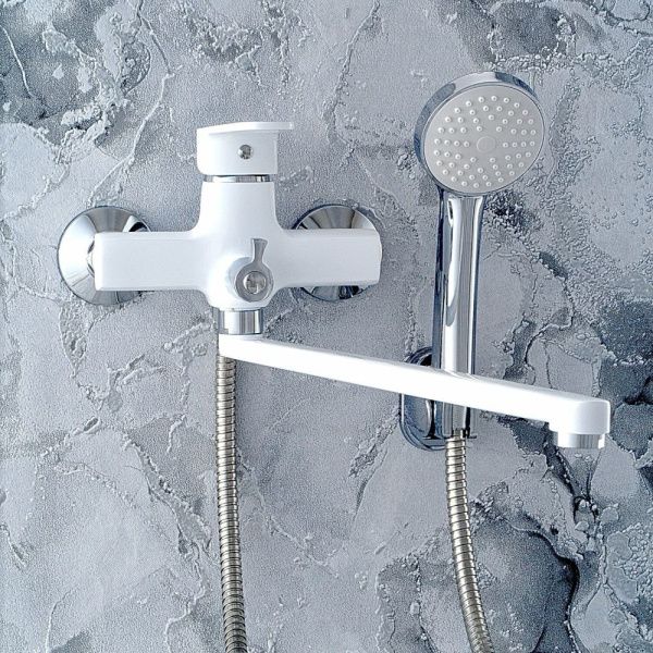 Смеситель для ванны и умывальника монокомандный  белый с хромом  Potato Эверест B22-0277