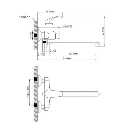 Смеситель для ванны и умывальника монокомандный  черный  Potato Эверест B22-0336