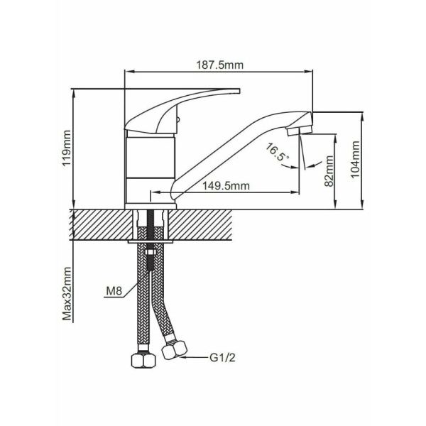 Смеситель для кухни монокомандный  хром  Potato Эверест B45-040