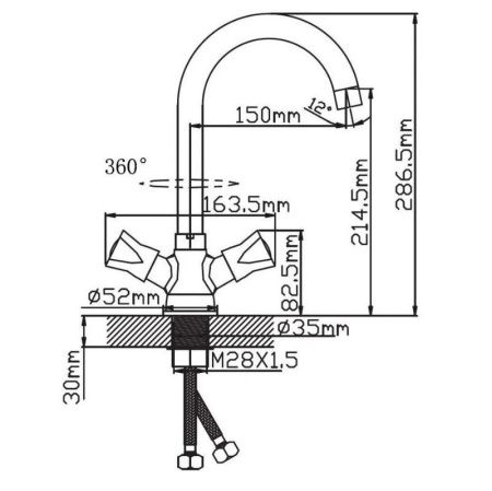 Смеситель для кухни двухручковый хром Potato P 41306 N