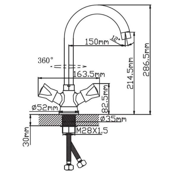 Смеситель для кухни двухручковый хром Potato P 41306 N