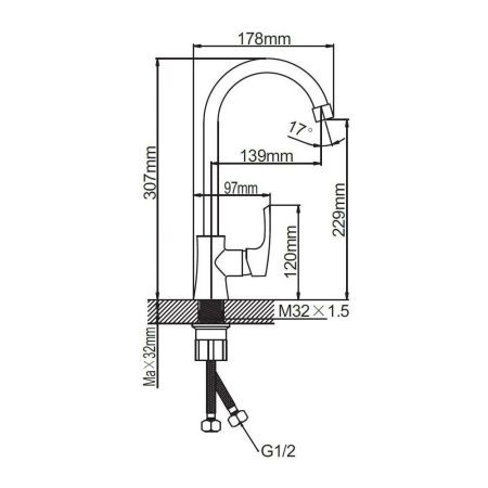 Смеситель для кухни монокомандный  хром  Potato Эверест B40-032