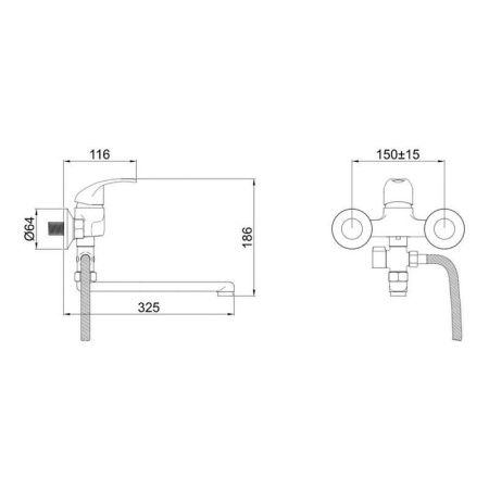 Смеситель для ванны монокомандный хром Potato P21211
