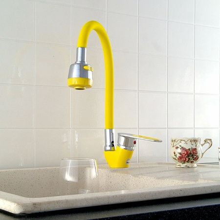 Смеситель для кухни монокомандный  желтый с хромом  Potato Эверест B58-274B