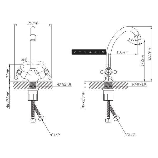 Смеситель для кухни двухручковый хром Potato Эверест B 49-353