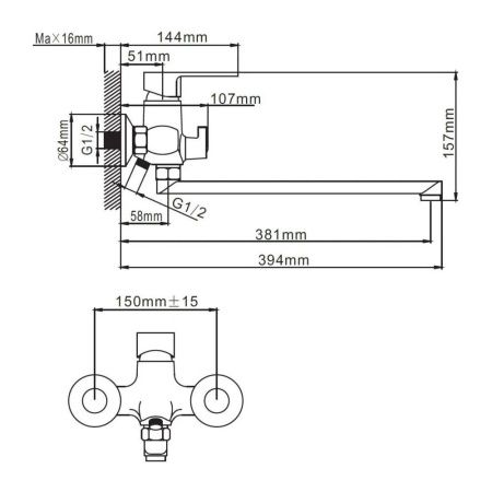 Смеситель для ванны и умывальника монокомандный  белый с хромом  Potato Эверест B22-0277