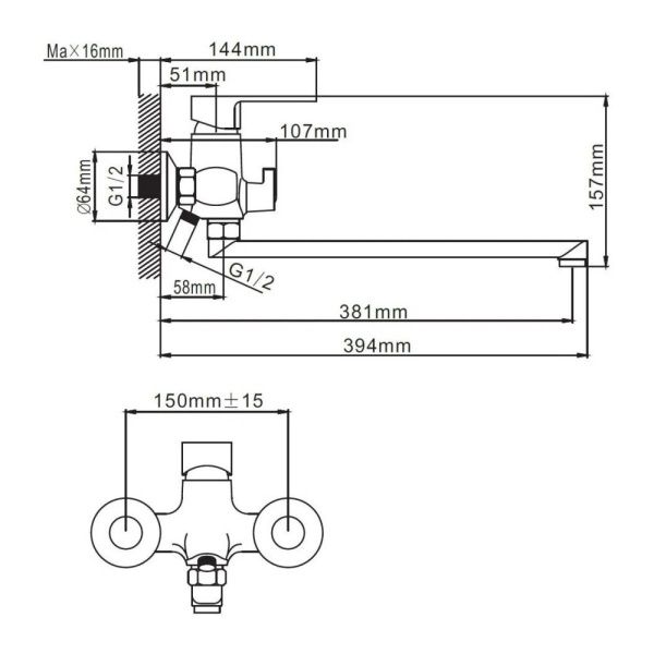Смеситель для ванны и умывальника монокомандный  белый с хромом  Potato Эверест B22-0277