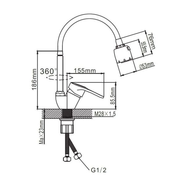 Смеситель для кухни монокомандный  хром  Potato Эверест B58-025