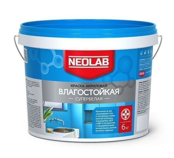 Акриловая супербелая краска ВЛАГОСТОЙКАЯ 6 кг (уп. 1 шт.) NEOLAB