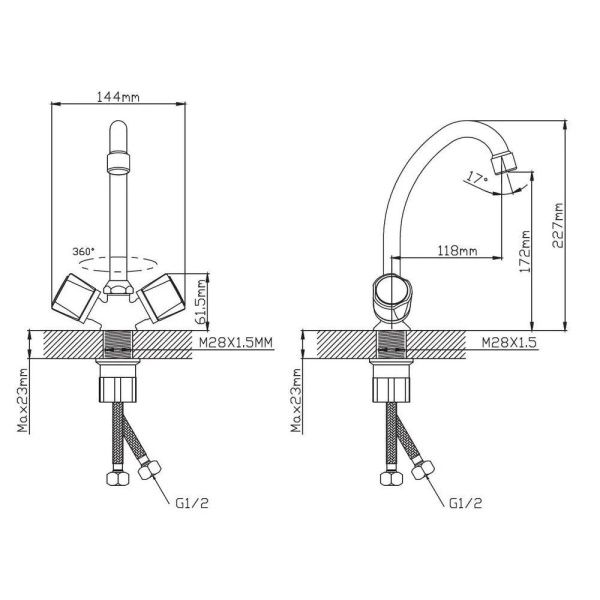 Смеситель для кухни двухручуовый хром Potato Эверест B 49-345