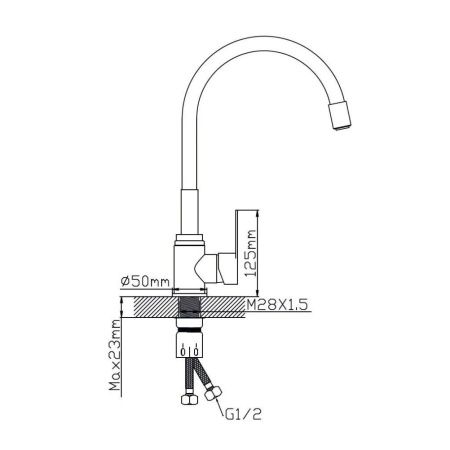 Смеситель для кухни монокомандный черный/хром Potato P 58304S-6 (гибкий излив)