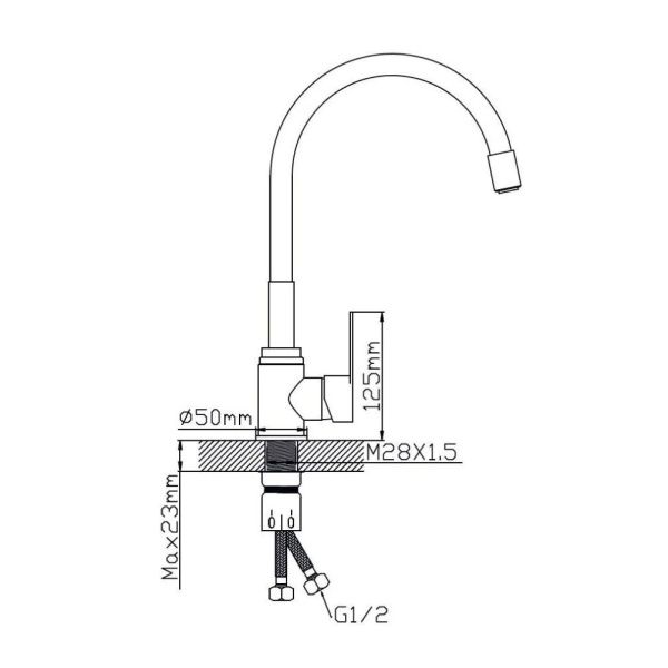 Смеситель для кухни монокомандный черный/хром Potato P 58304S-6 (гибкий излив)