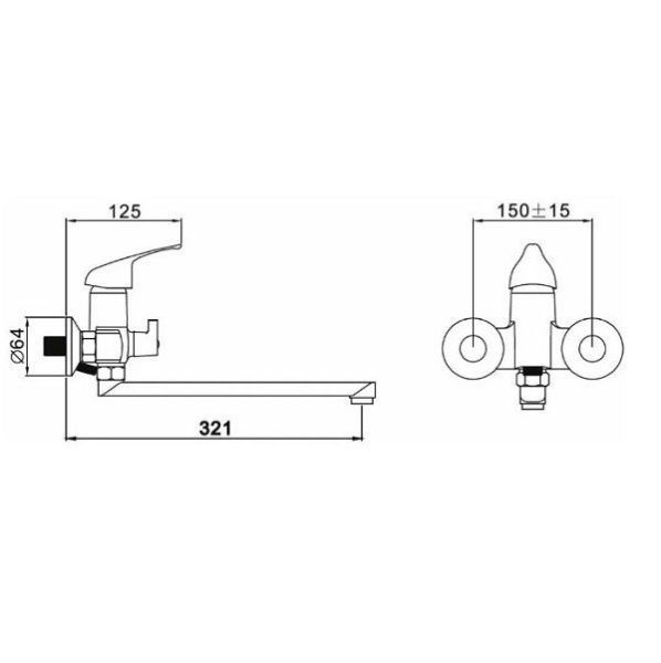 Смеситель для ванны и умывальника монокомандный хром Potato Эверест B 22-021
