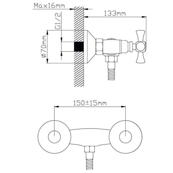 Смеситель для ванны и душа двухручковый хром Potato P 2064