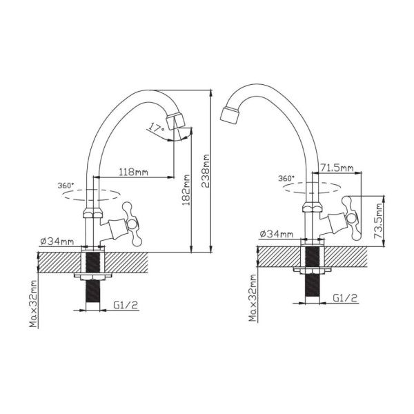 Кран водоразборный одноручковый на холодную воду хром  Potato Эверест B41-352