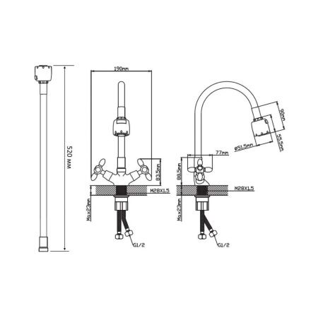 Смеситель для кухни двухручковый  желтый с хромом  Potato Эверест B57-071B