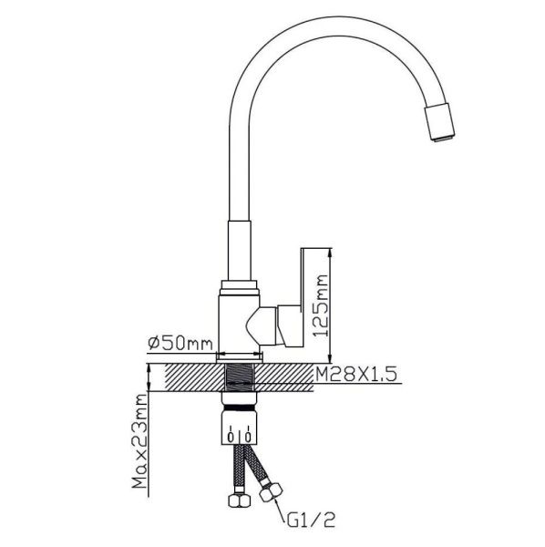 Смеситель для кухни монокомандный белый/хром Potato P 58304S-7 (гибкий излив)