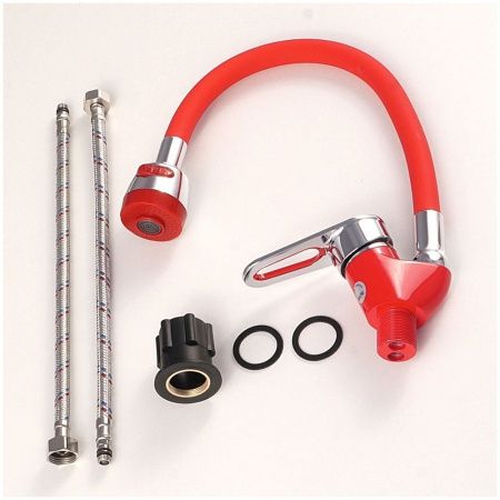 Смеситель для кухни монокомандный  красный с хромом  Potato Эверест B58-274C