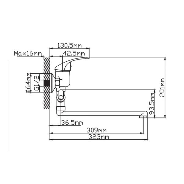 Смеситель для ванны и умывальника монокомандный  хром  Potato Эверест B21-040