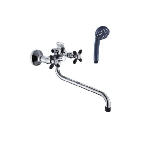 Смеситель для ванны и умывальника двухручковый  черный с хромом  Potato Эверест B22-071F