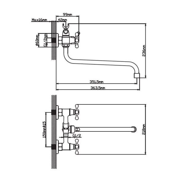 Смеситель для ванны и умывальника двухручковый  хром  Potato Эверест B22-351