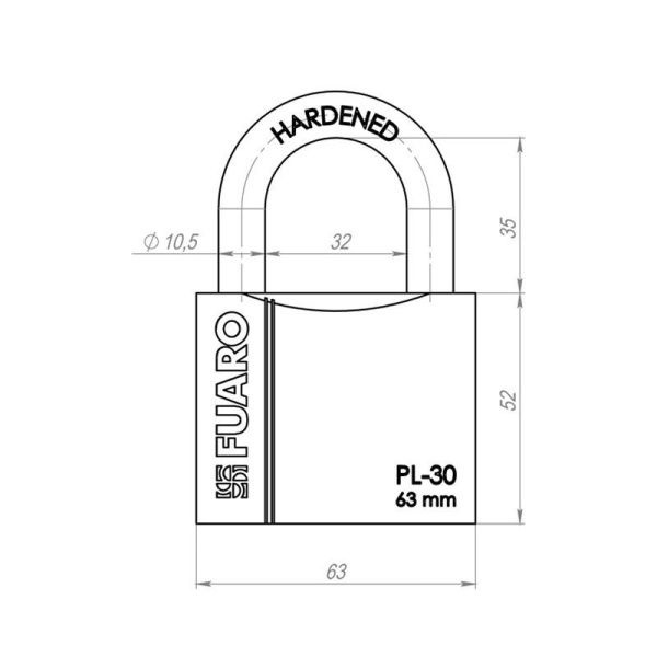 Замок навесной PL-PROTEC-3063 3key (PL-3063) англ. /блистер