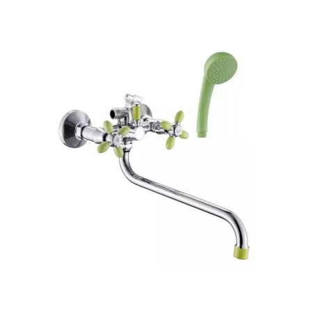 Смеситель для ванны и умывальника двухручковый  зеленый с хромом  Potato Эверест B22-071E