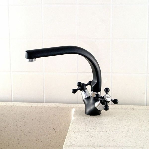 Смеситель для кухни двухручковый  черный  Potato Эверест B69-656