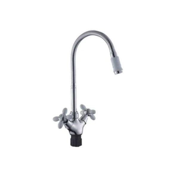 Смеситель для кухни двухручковый  белый с хромом  Potato Эверест B58-071A