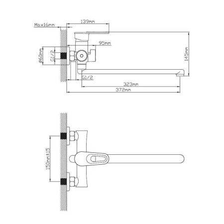 Смеситель для ванны и умывальника монокомандный  желтый с хромом  Potato Эверест B22-274B