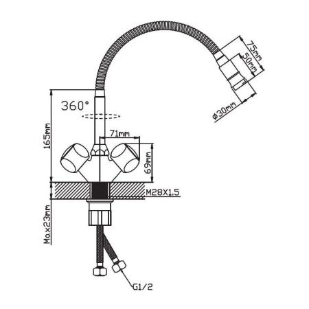 Смеситель для кухни двухручковый хром Potato Эверест B 58-336