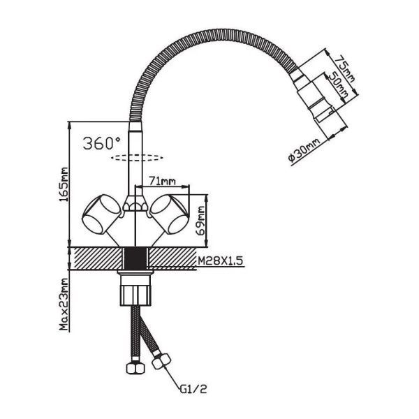 Смеситель для кухни двухручковый хром Potato Эверест B 58-336