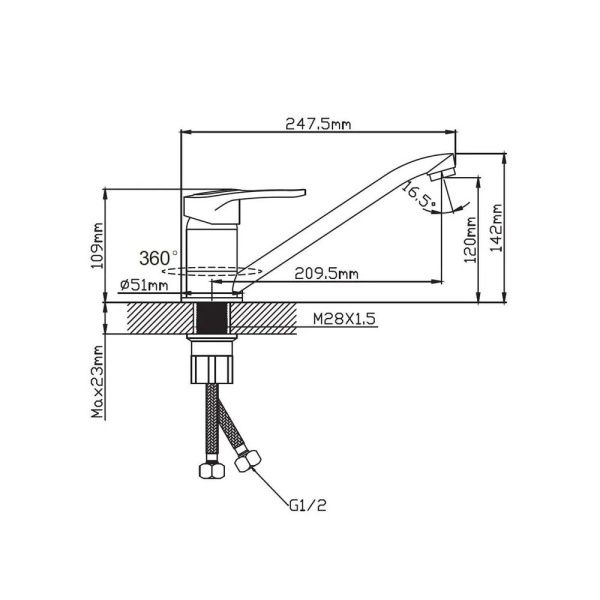 Смеситель для кухни монокомандный  черный  Potato Эверест B49-0256