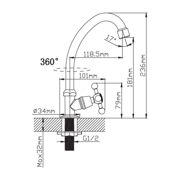 Смеситель для кухни одноручковый на одну воду хром  Potato Эверест B41-065