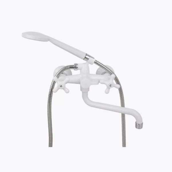 Смеситель для ванны и умывальника двухручковый белый/хром Potato Эверест  B 22-3597