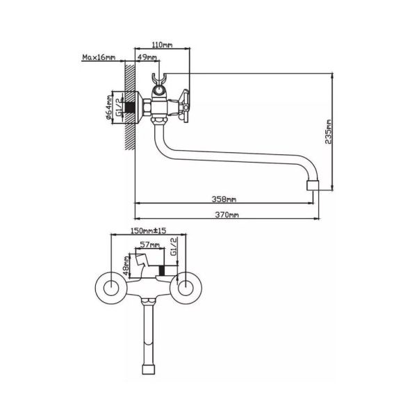 Смеситель для ванны и умывальника двухручковый  хром  Potato Эверест B22-316