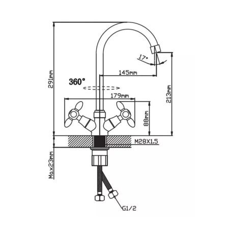 Смеситель для кухни двухручковый хром Potato Эверест B 59-071 D