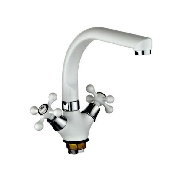 Смеситель для кухни двухручковый белый Potato Эверест B 69-657