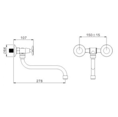 Смеситель для кухни двухручковый хром Potato Эверест  B 46-350 (настенный)
