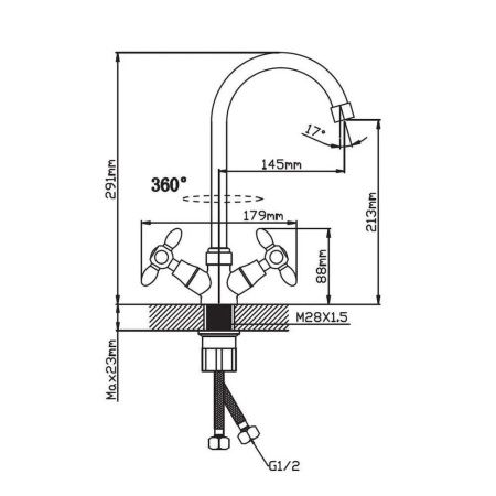 Смеситель для кухни двухручковый хром Potato Эверест B 59-071 A
