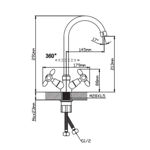 Смеситель для кухни двухручковый хром Potato Эверест B 59-071 A