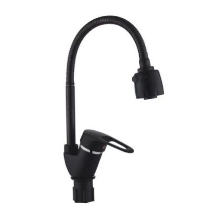 Смеситель для кухни монокомандный черный Potato Эверест B 58-0266 (гибкий излив)