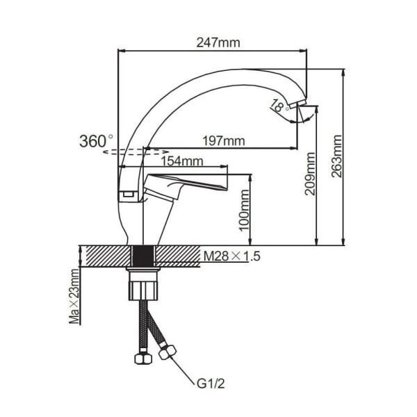 Смеситель для кухни монокомандный  хром  Potato Эверест B59-026L