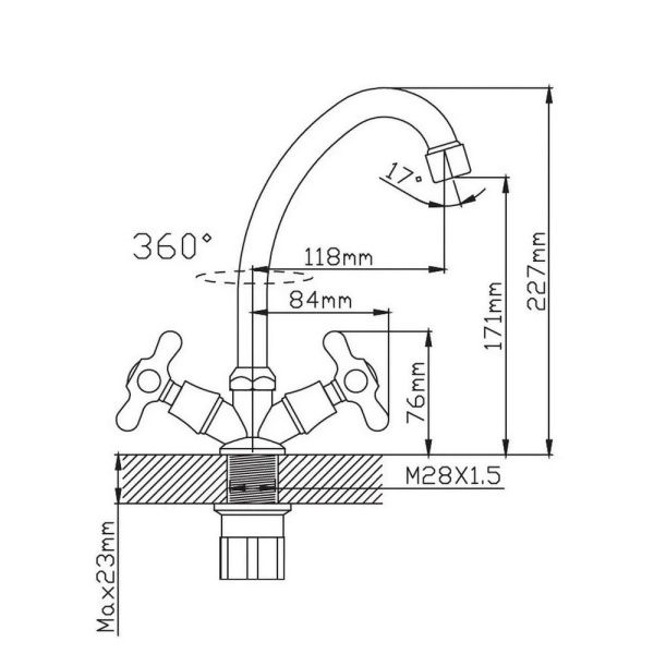 Смеситель для кухни двухручуовый хром Potato Эверест B 49-340 M