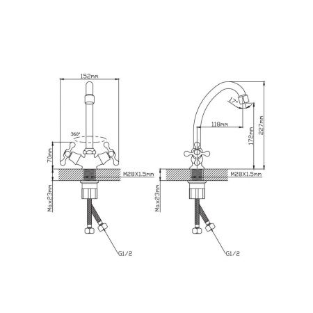 Смеситель для кухни двухручуовый хром Potato Эверест B 49-352 (уп.1шт.)