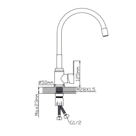Смеситель для кухни монокомандный серый/хром Potato P 58304S-19 (гибкий излив)