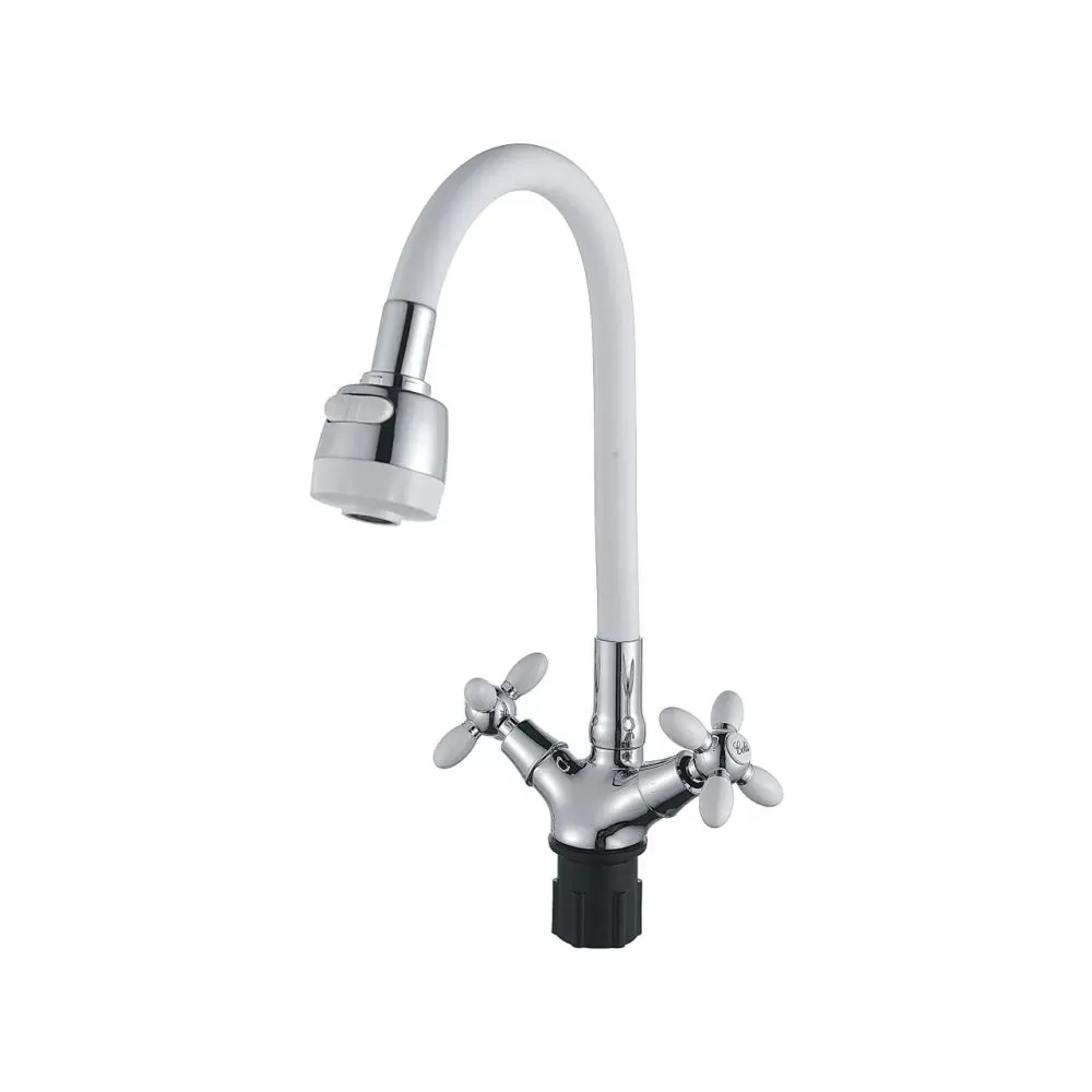 Смеситель для кухни двухручковый  белый с хромом  Potato Эверест B57-071A