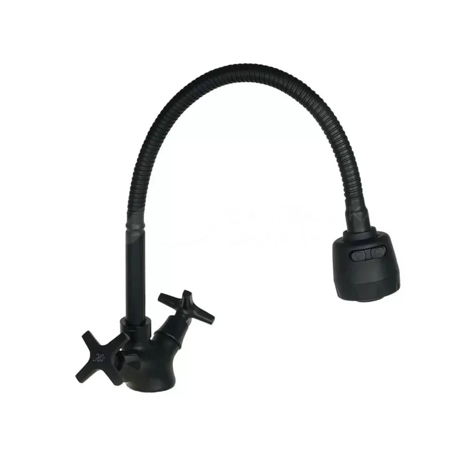 Смеситель для кухни двухручковый матово-чёрный Potato P 58351-6 (гибкий излив)
